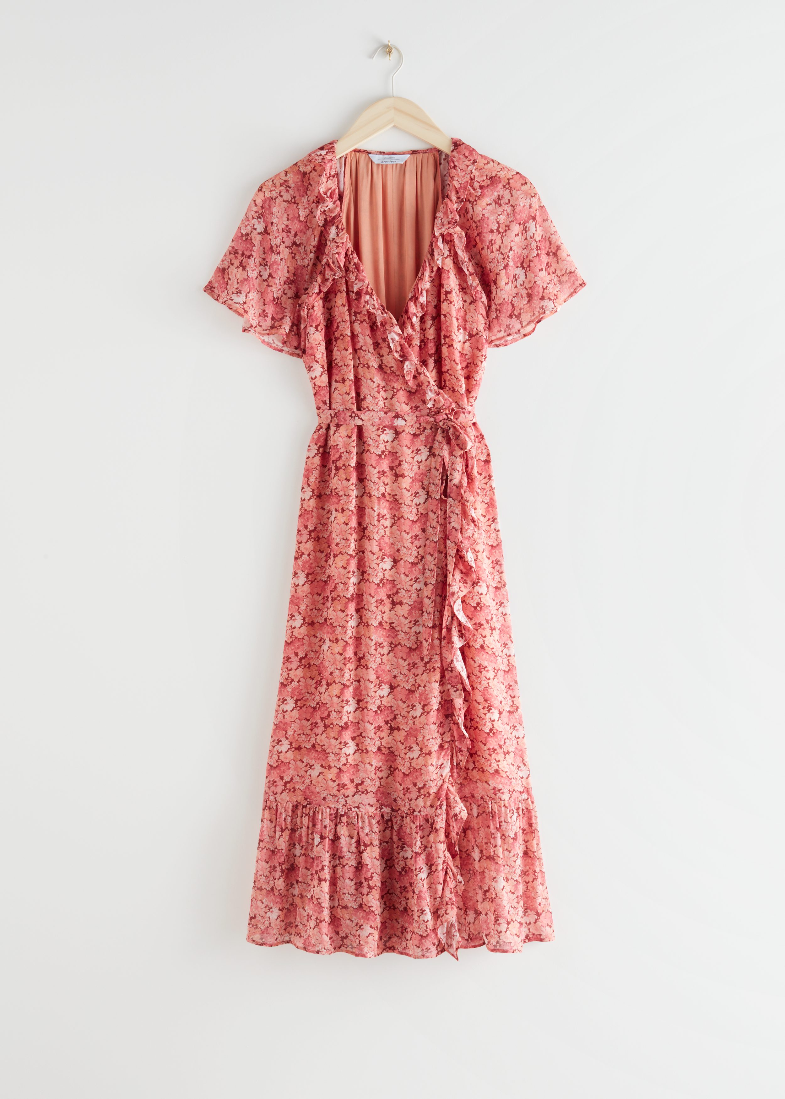 Ruffled Midi Wrap Dress Red Florals Red ...